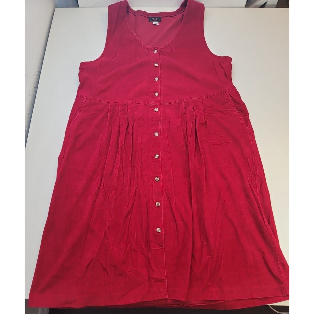 Truly Yours Red Corduroy Midi Dress 24W Button Front Pockets Plus Size